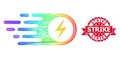 Rubber Strike Stamp Seal and Multicolored Hatched Electrical Strike