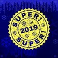 Rubber SUPER! Stamp Seal on Winter Background