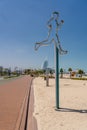 Rubber surface of running track alongside Dubai beach