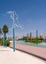 Rubber surface of running track alongside Dubai beach