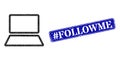 Rubber tag Followme Stamp with Laptop Computer Polygonal Icon