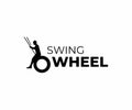 Rubber tire swing logo design. Hanging swing wheel with children vector design Royalty Free Stock Photo