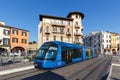 Rubber-tyred tram Tranvia di Padova type Translohr at Prato station public transport in Padua, Italy