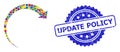 Rubber Update Policy Stamp Seal and Colored Collage Rotate Forward