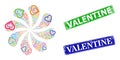 Rubber Valentine Badges and Contour Heart Icon Colorful Centrifugal Motion