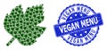 Rubber Vegan Menu Round Stamp and Fractal Grape Leaf Icon Composition