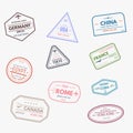 Rubber visa stamps Royalty Free Stock Photo