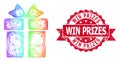 Rubber Win Prizes Stamp and Multicolored Hatched Gift