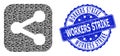 Rubber Workers Strike Round Watermark and Recursive Share Icon Mosaic