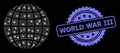 Rubber World War Iii Stamp and Bright Web Mesh Globe with Lightspots