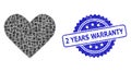 Rubber 2 Years Warranty Stamp Seal and Square Dot Collage Love Heart