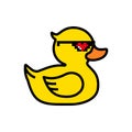 Rubber yellow duck in pixel sunglasses with heart