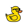 Rubber yellow duck in sunglasses icon isolated