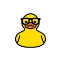 Rubber yellow duck in sunglasses icon isolated