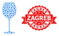 Rubber Zagreb Seal and Covid Virus Mosaic Wine Glass