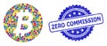 Rubber Zero Commission Seal and Multicolored Collage Bitcoin Coin Royalty Free Stock Photo