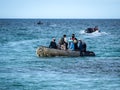 Rubber Zodiac boats to transport tourists