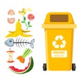 Rubbish bin for recycling different types of waste. Garbage container for organic trash vector infographics Royalty Free Stock Photo