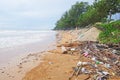Rubbish and domestic waste polluting the beach in Kung Wiman Beach CHANTHABURI, THAILAND