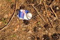 Rubbish in nature. Nature pollution of a tin soda can Royalty Free Stock Photo