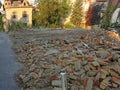 rubble of bricks of the dilapidated abandoned house destroyed Royalty Free Stock Photo