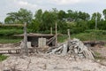 Rubble of collapsed building post-earthquake. many walls of buildings were collapsed as the impact of the Earthquake. Hurricane ea