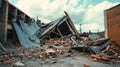 Rubble of a Destroyed Brick Building with a Blue Sky Royalty Free Stock Photo
