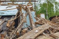 Rubble of old ruined house. Pile of construction fragments