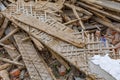 Rubble of old ruined house. Pile of construction fragments