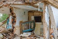 Rubble of old ruined house. Pile of construction fragments