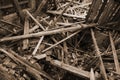 Rubble and the ruins of the house destroyed by powerful earthqu Royalty Free Stock Photo