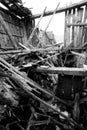 Rubble and the ruins of the house destroyed by powerful earthqu Royalty Free Stock Photo