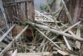 Rubble and the ruins of the house destroyed by powerful earthqu Royalty Free Stock Photo