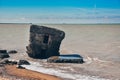 Rubbles of bunkers in the sea Royalty Free Stock Photo