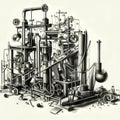 Rube Goldberg machine drawing Royalty Free Stock Photo