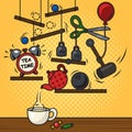 Rube Goldberg machine pop art raster illustration