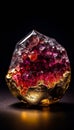 Rubi geode bright crystal with golden red flakes generative AI