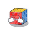 Rubic cube cartoon character concept with a sad face