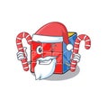 Rubic cube Cartoon character wearing Santa costume bringing a candy