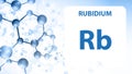 Rubidium Rb, chemical element sign. 3D rendering isolated on white background. Rubidium chemical 37 element for science