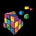 Rubik cube 3D vector with black background.