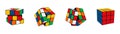 Rubik cube. Puzzle toy. Play mind game. Random combinations. Entertainment of difficult solved problems. Intelligence Royalty Free Stock Photo