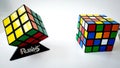 Two Rubik Cubes combination puzzles in scrambled status