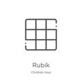 rubik icon vector from children toys collection. Thin line rubik outline icon vector illustration. Outline, thin line rubik icon Royalty Free Stock Photo