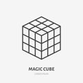 Rubik magic cube flat line icon. Puzzle game vector illustration. Sign for kids shop