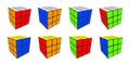 Rubik`s Cube different color. Cubes combination puzzle. Vector illustration Royalty Free Stock Photo