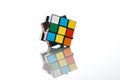 Rubik`s cube isolated on white background with copy space