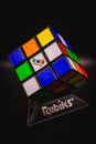 A closeup photo of the corner of a Rubik& x27;s Cube puzzle