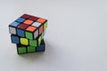 Rubik`s cube on white background. Close up photo
