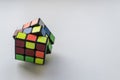 Rubik`s cube on white background. Macro photo